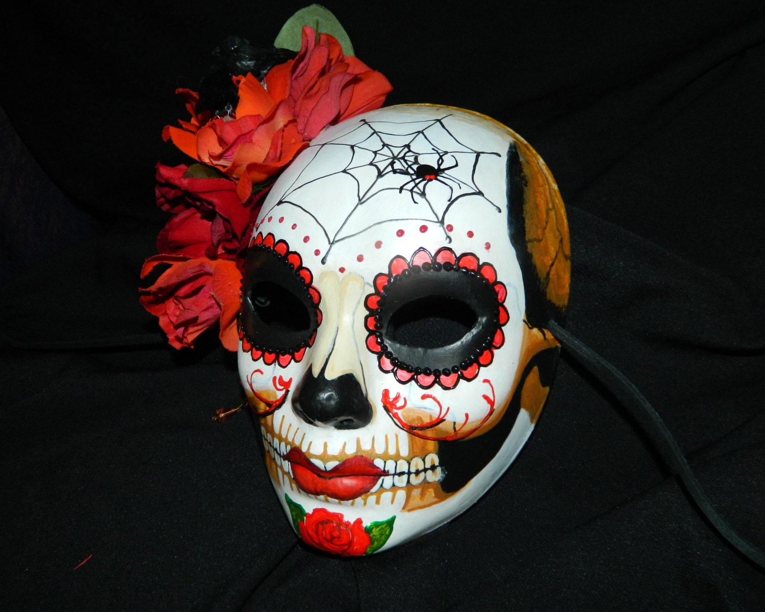Day of the Dead Mask Dia de Los Muertos Spider Web and Murder of Crows