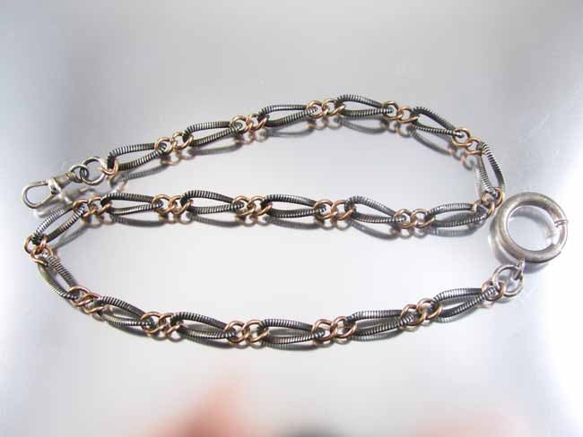Vintage European Art Deco 1920's 800 silver niello black enamel pocket watch chain