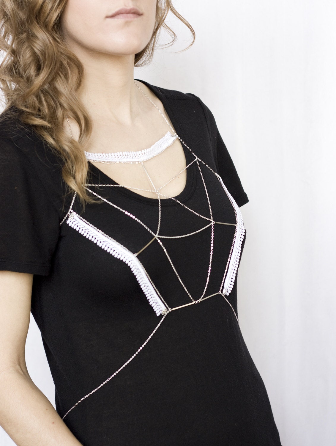 Haute Couture Trillion - Lace and chain body harness jewelry
