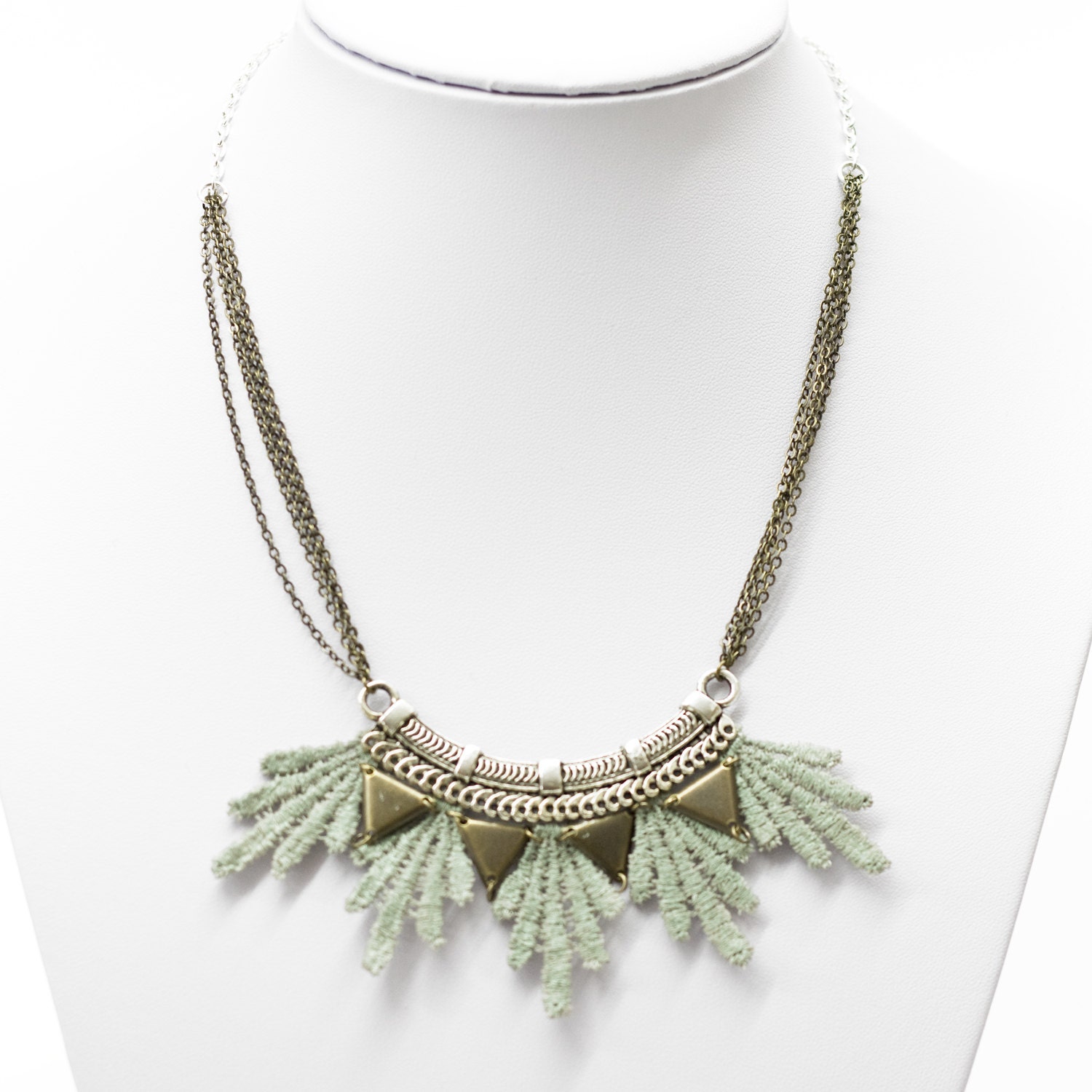 Lace necklace - Aura - Iridescent mint with bronze & silver