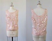 Sequin Top / 1960s Beaded Top / Sequin and Beaded Blouse / Petal Pink