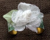 Vintage Floral Wallpaper Cuff Bracelet with Organza Millinery Embellishment