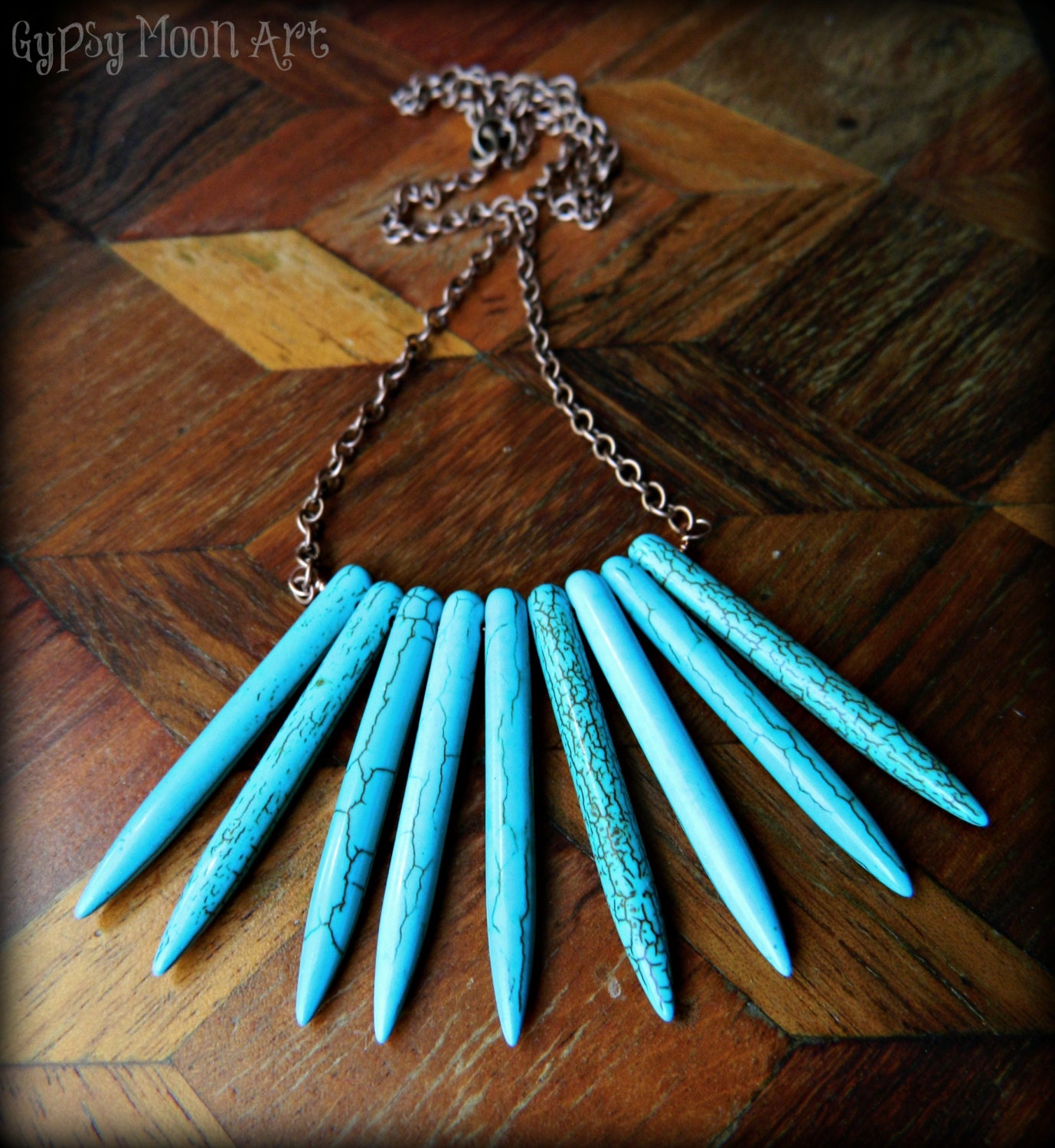 Boho Turquoise Necklace.  Bohemian Turquoise Howlite Spike Necklace.
