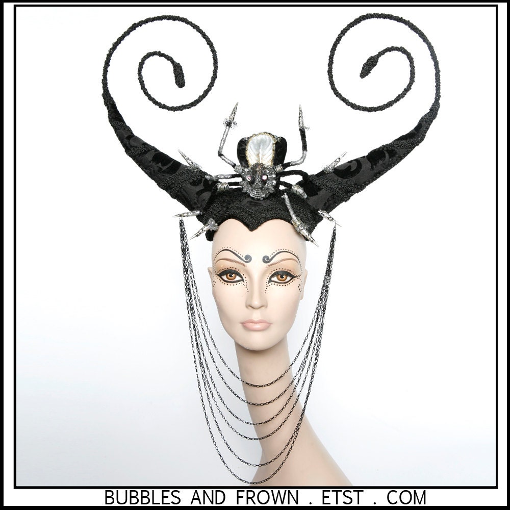 Caught in Her Web... Horned Headdress with Black Chains and Huge Spider