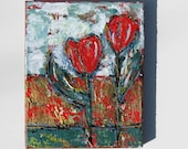 Red Acrylic Abstract Painting "Two Tulips"