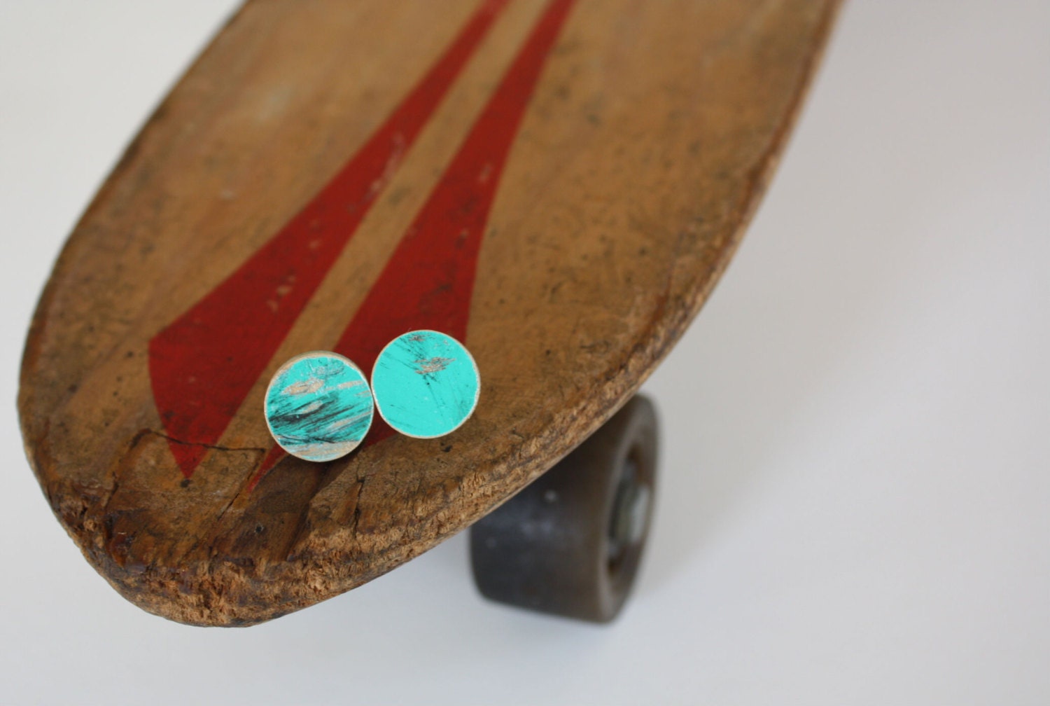 Recycled Skateboard Large Stud Earrings-Urban Aqua