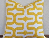 Decorative Geometric Pillow Cover 20x20 inches Yellow and White 20x20 Pillow Cover