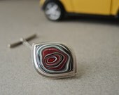 Tie Tack, Fordite, Sterling Silver, Fabricated, Automotive, Detroit Agate