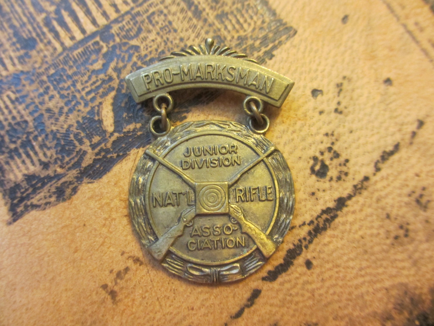 Vintage Pro Marksman Medal National Rifle Association Junior Division Brass Medal