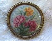 Floral Painting Brooch with Brass frame