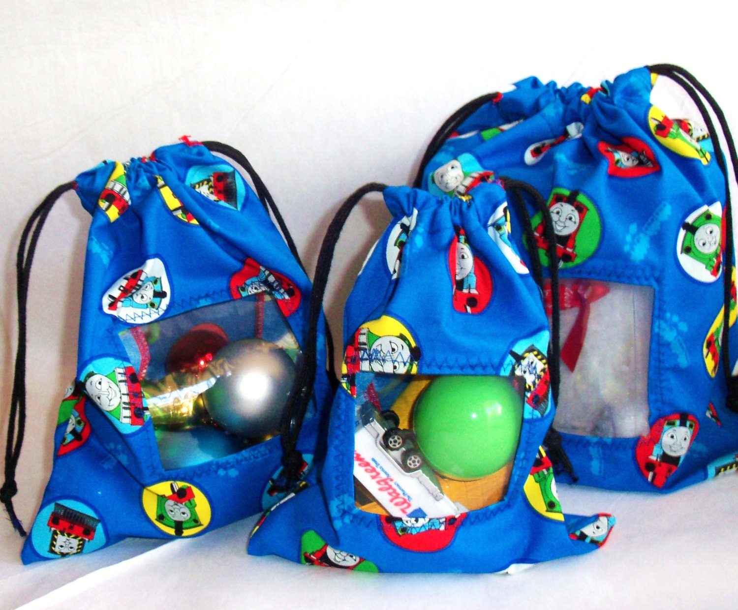 Custom Order for amyamelung - Toy Storage Bag Set - Drawstring with Clear Window --Thomas the Train--