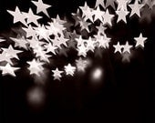 Abstract Photograph - black and white stars - She Has Stars In Her Eyes - silver grey vanilla geometric star wall art 5x5