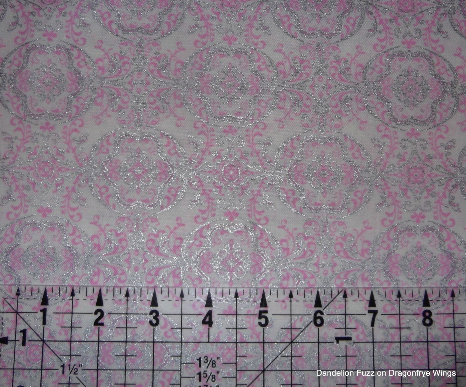 One Yard Pink and Silver Celebrate on White By M'Liss