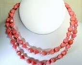 Angel Skin Pink Glass Necklace, 1950s 2 Strand Czech Glass Baby Pink Adjustable Length Choker Classic