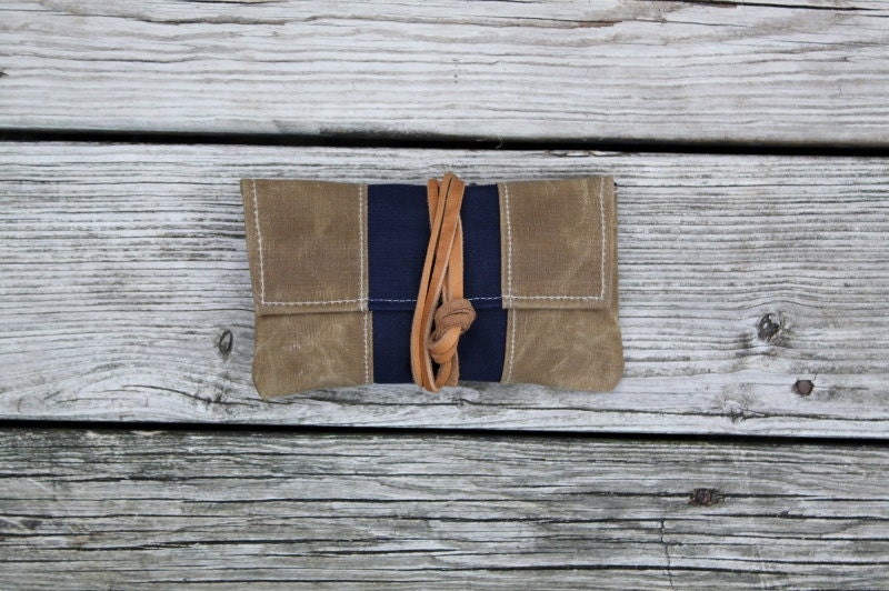 2 tone colorblocked waxed canvas tobacco pouch style cell phone clutch small clutch