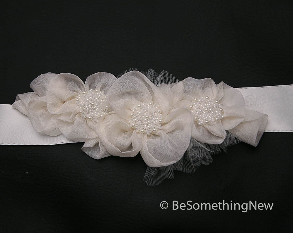 Custom for Tracy- Wedding Dress sash, Silk organza flowers and pearls wedding dress sash/belt
