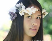 Big floral wreath in soft plum and ivory, wedding hair crowns, woodland weddings