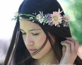 Wedding flower crown, floral wreath in pink and lilac, flower wedding head piece