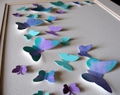 8x10 Watercoloured Butterfly 3D Paper Art. Purple. Deep Aqua. Turquoise. Decor. Wall Art