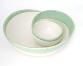 Handmade Mod Chip and Dip Swirling Stoneware Bowl in Sage and Bone White
