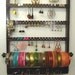 Jewelry Organizer, Bangle Bracelet Rod Holder, Holds 148 Earring Pairs, 11 Necklace Pegs, Oak Wood, Hanging, Cocoa Brown