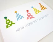 Birthday Card, Happy Birthday Greeting Card, Party Hat, Hip Hip Hooray, Celebration Card - Single