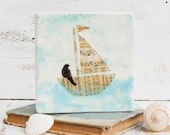 Sailing on a SONG Original Encaustic Mixed Media Painting Vintage Paper Art