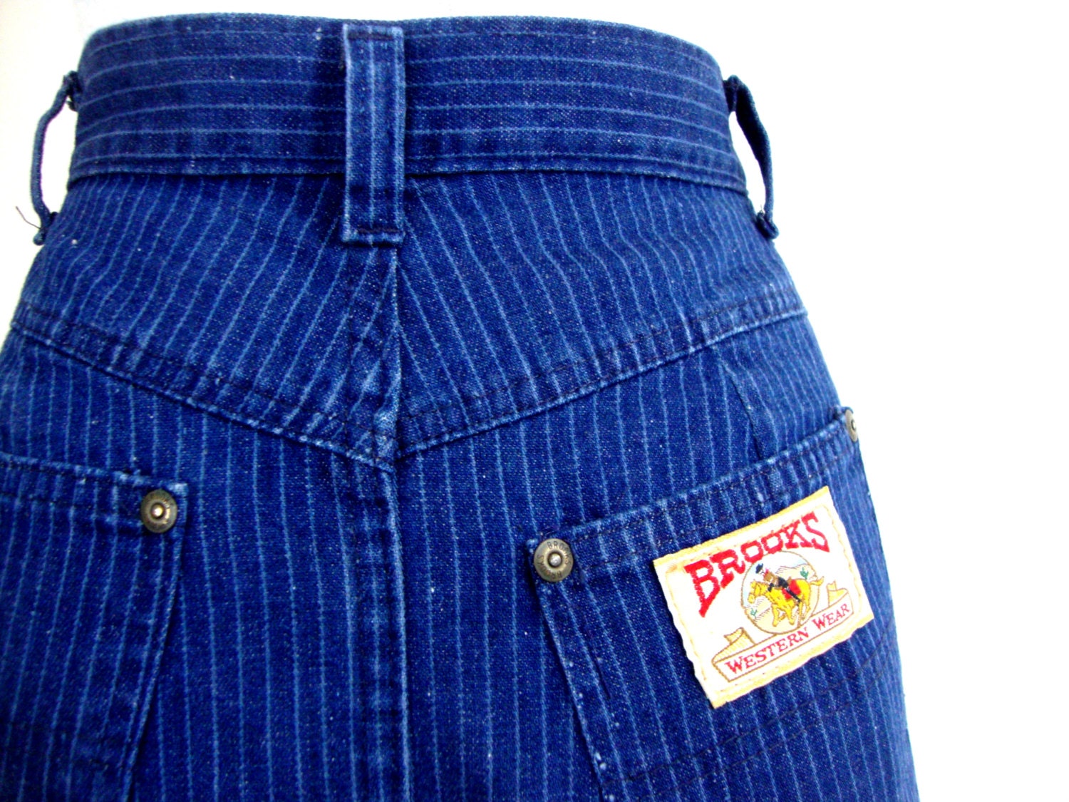 80s denim mini / high waist / xs / tiny stripe