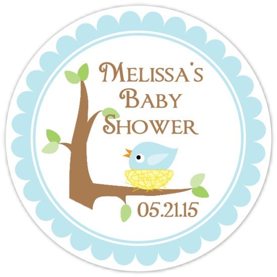 Baby Birds Baby Shower Labels, Blue Baby Bird Custom Baby Shower Stickers - Personalized for YOU