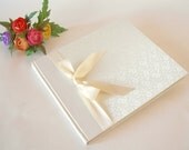 Guest book unlined (8x9) ivory book cloth spine with ivory brocade and satin ribbon