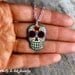Day of the Dead filigree Sugar Skull with Small Swallow Necklace on a Silver Plated OR Antiqued Brass Chain