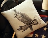 SALE Hooded Falcon on Glove cotton pillow black on natural sandstone canvas