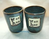 Teal Blue Woohoo Cups Mugs Drinking Tumblers set of 2