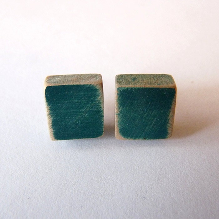 Pine green small square earrings