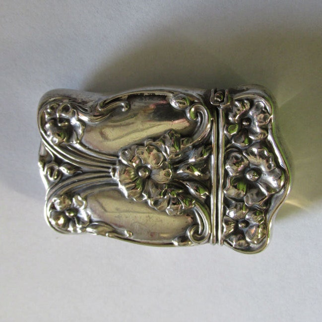 Antique Art Nouveau  Match Safe, Vesta with Poppy Flowers