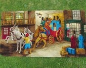 Neat c1930s Wool Rug with Country Inn & Coaching Scene, Clean