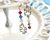 Autism Awareness Earrings Swarovski crystal Sterling silver.