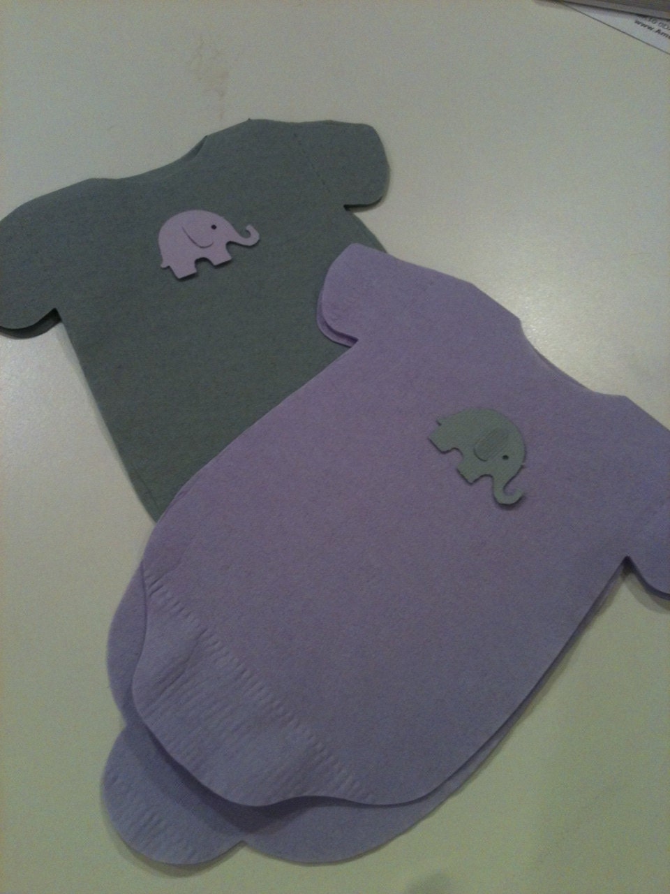 Pack of 30 Gray and Purple Baby shower onesie napkins or banner decoration. Choose elephant, bow, or owl. Il_570xn