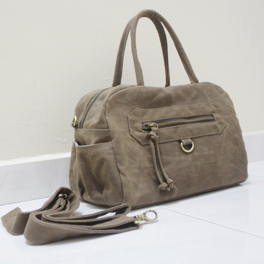MAY Sale - Brown Waxed Canvas Women Handheld Bag, Messenger bag, Tote, Handbag - HERMATE