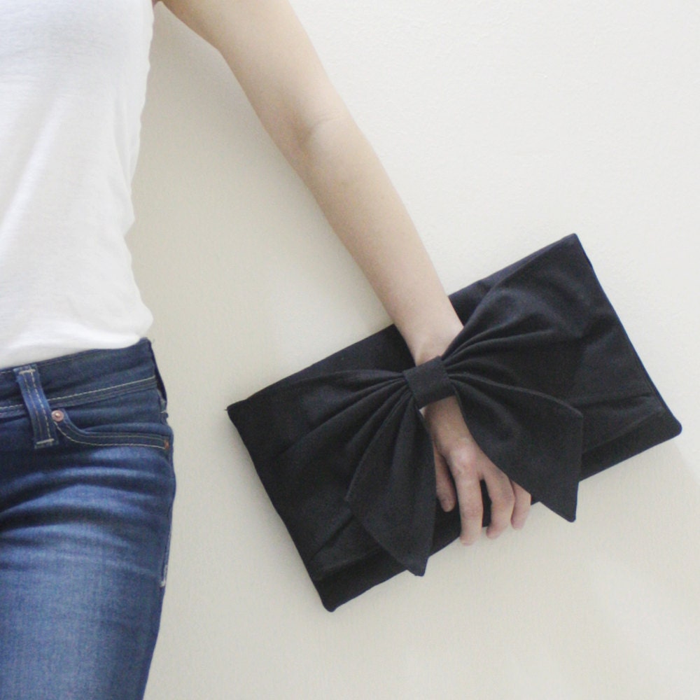 MAY Sale - Black Canvas Women Clutch Bag, Wristlet, Mini iPad Sleeve, Mini iPad Case, Handbag - BOW