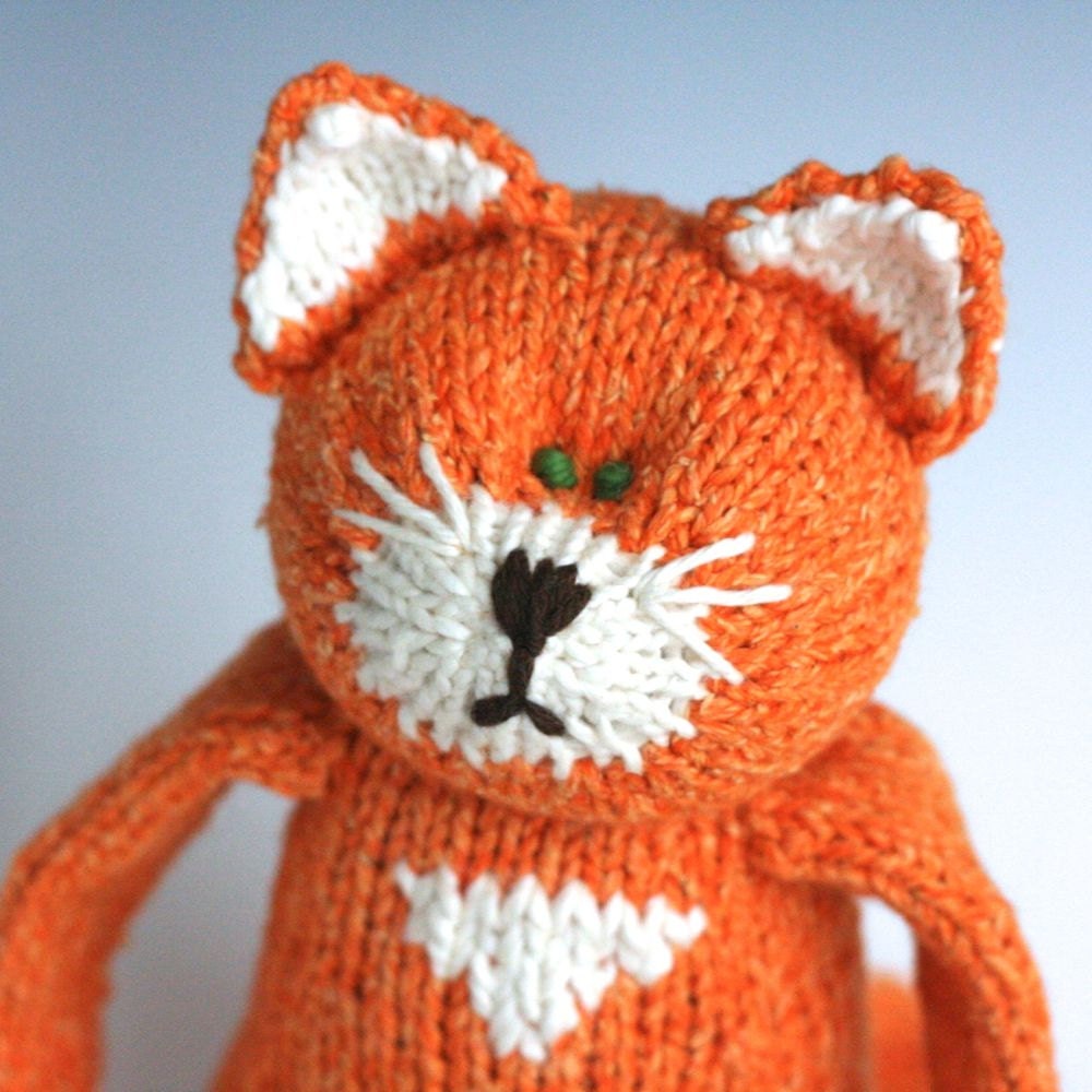 Cosmos Cat -  Organic Wool and Cotton Hand Knit Large Eco Friendly Stuffed Animal - Toy Kitty, 16" tall