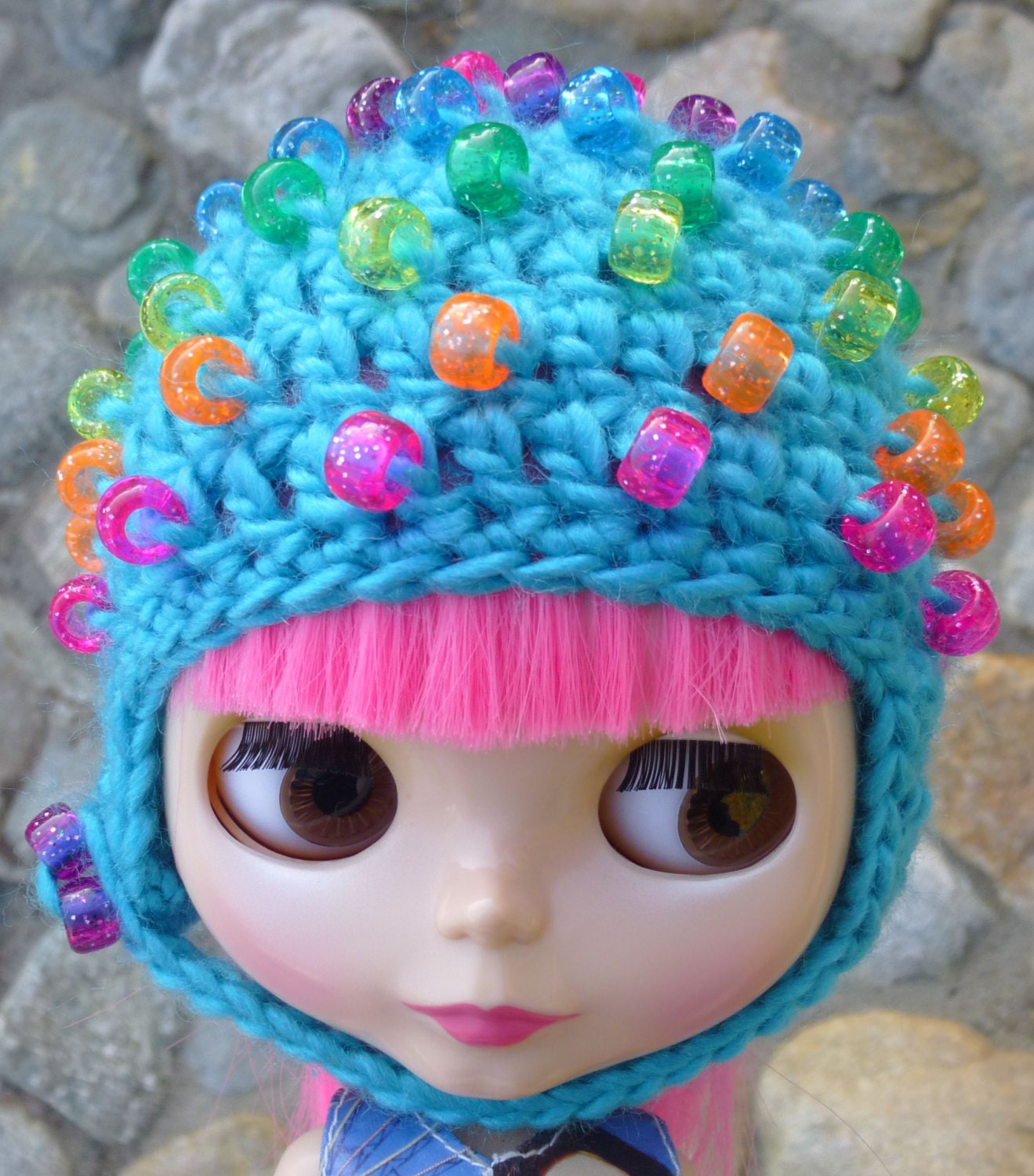 Bauble Helmet for Blythe: Turquoise Rainbow