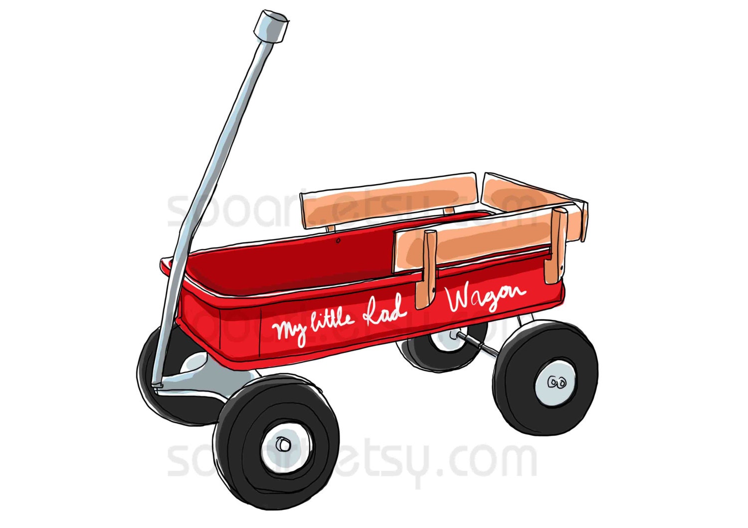 red wagon vintage toy -Original Illustrate Drawing  A4 Print transfer on Pillows, t-shirts, scrapbook, lampshades  ETC.v