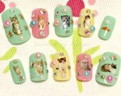 Kawaii nails, deco nails, pastel, spring, cat, kitteh, kitty, pussy, Easter, cute animals, Japanese nail art