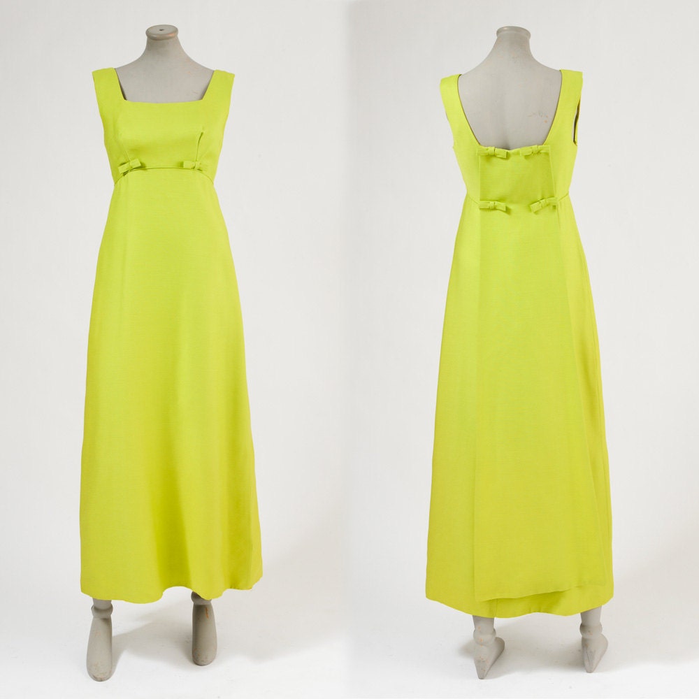 1960's Chartreuse Maxi Dress - Spring Green Evening Gown - Audrey Hepburn