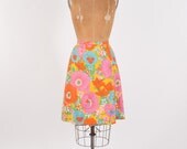 Vintage 1960's Mod Floral Skirt Cotton Wraparound Bright Hawaiian Preppy