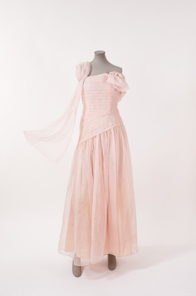 Vintage 1950's Petal Pink Prom Gown Strapless Full Length Evening Gown