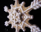 Christmas Gingerbread Snowflake Ornament Glass Glitter OOAK-Luminous