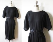 1980s black dress / vintage 80s black cocktail dress
