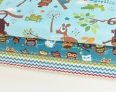 Hooty Returns Riley Blake Fabric Trio Hooty Main Blue Hooty Roll Call Blue Hooty Chevron Blue 3 yards